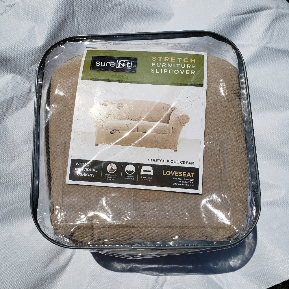 SureFit Pique Stretch Loveseat, Cream
